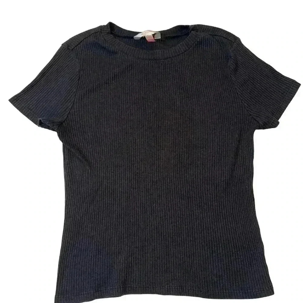 Women's Ribbed Fitted T Shirt Large Black Basic Closet Staple